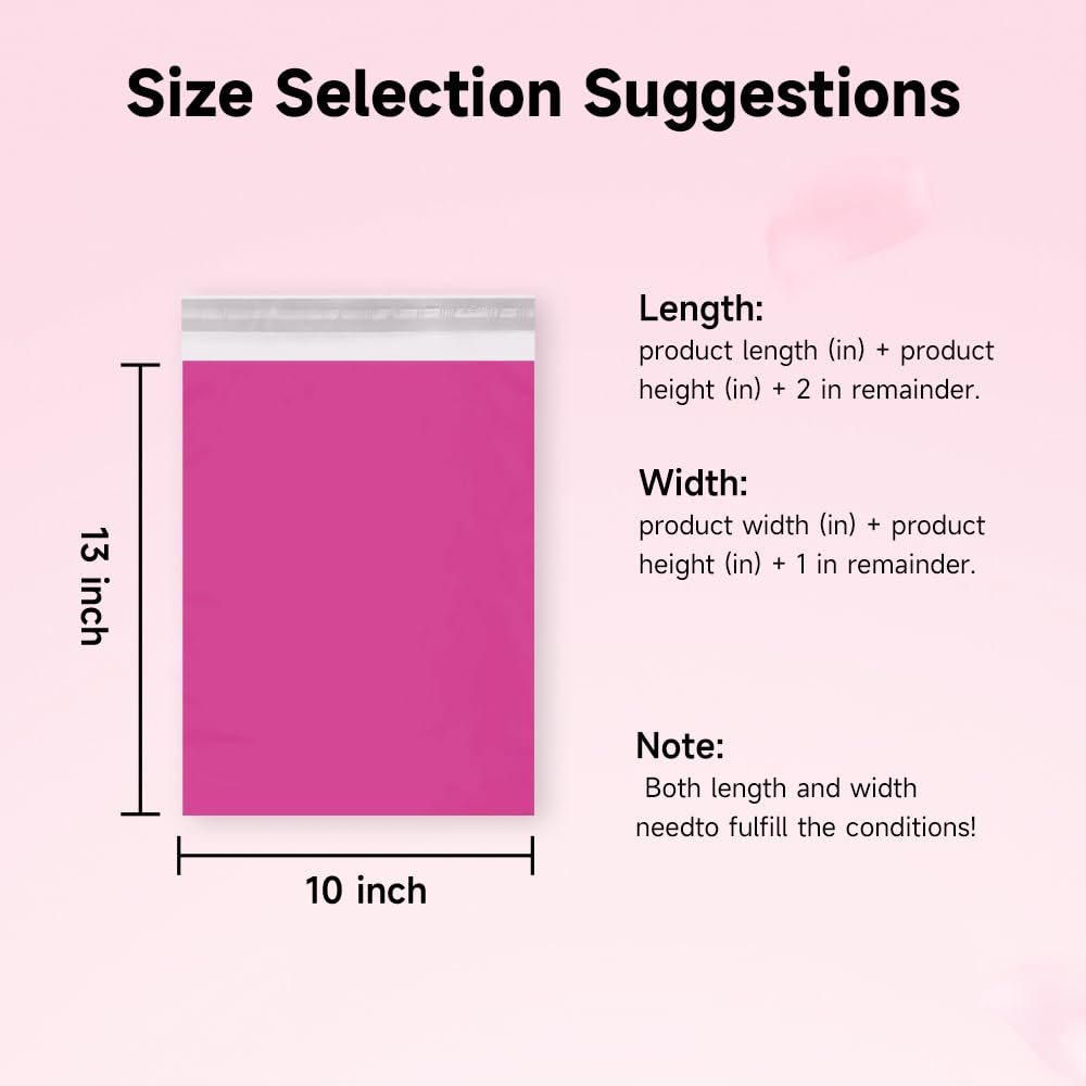 Versandtaschen, selbstklebend, 25,4 x 33 cm, Rosa, 50 Stück | Reißfeste, wasserfeste Versandtaschen, für Onlineverkäufer, Kleidung, T-Shirts, Socken, Accessoires, E-Commerce-Versand