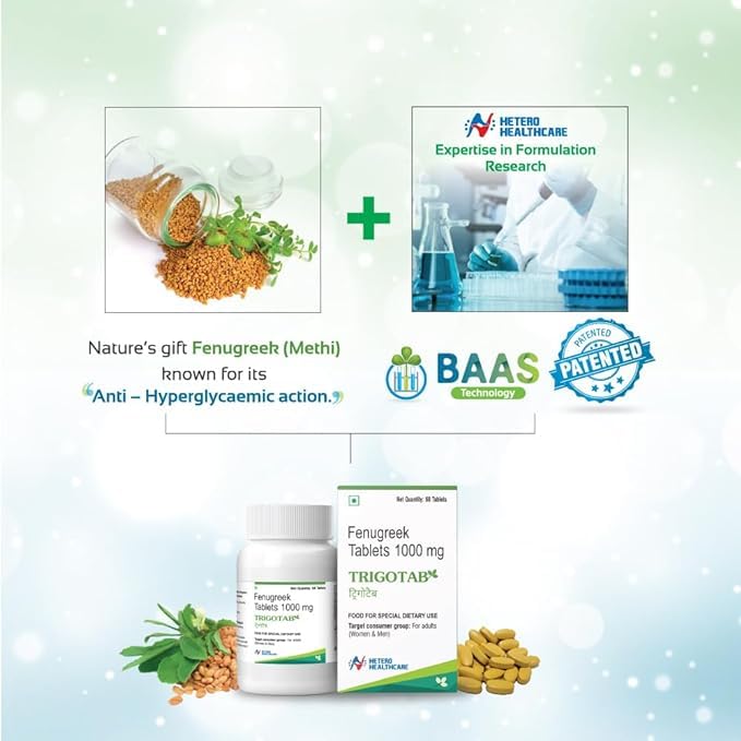 Image of Trigotab Methi Dana Seeds Extract Tablets For Diabetic Care (60 Tablets) | Fenugreek Tablets With 10X Trigonelline Helps To Maintain Healthy Blood Sugar Levels (Pack of 1)