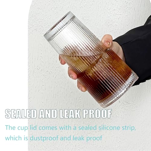 2 Pezzi 600ml Bicchieri da Acqua con Coperchio e Cannuccia,Tazza da Caffè Ghiacciata,Vetro Bicchiere per Smoothie,Tazza da Succhi Trasparente, per Latte, Acqua, Succo, Tè - immagine 5