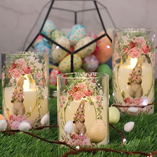 Meltone Bunny Glass Flameless Candles With Remote Real Wax Rabbit Battery Powered Candles For Home Party Bedroom Room Easter Christmas Decor cover