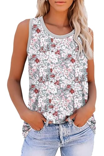 KISSMODA Womens Flora Print Tank Tops Ribbed Summer Shirt Sleeveless Summer Casual Women Blouses(S-3XL)