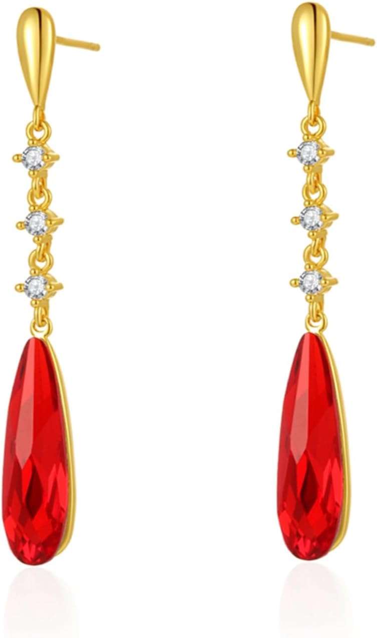 VONSSY Austrian Crystal Teardrop Drop Dangle Earrings Gold Plated Silver Post Zircon Gemstone Jewelry Gift for Woman Girlfriend Mom Wife