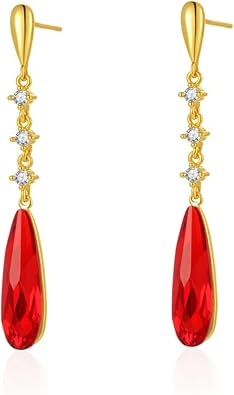 VONSSY Austrian Crystal Teardrop Drop Dangle Earrings Gold Plated Silver Post Zircon Gemstone Jewelry Gift for Woman Girlfriend Mom Wife
