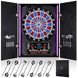 Yirinatek Electronic Dart Board, Electric Dartboard for Adults [12*Bronze Soft Tip Darts] 8-Color LED for 8 Players-Rustic Dart Board Cabinet for Home & Bar - Black