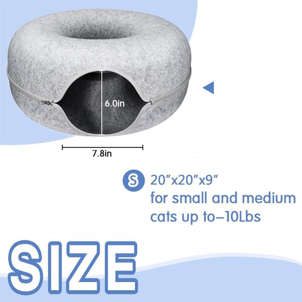 سرير نفق دائري كبير للقطط من بلورفوكس، كهف للقطط في الاماكن المغلقة، بيت للقطط شبه مغلق، مريح وقابل للغسل، سرير للحيوانات الاليفة قابل للفصل للقطط والقطط الصغيرة (رمادي داكن، مقاس S)