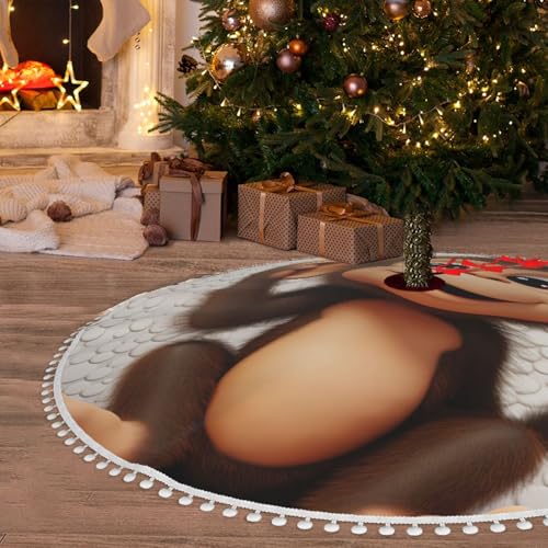 Jupe de sapin de Noël singe 121cm tapis rustique à pompons - 7