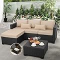 Outdoor Furniture Set 3 Pieces Wicker Patio Furniture Outdoor Sectional Patio Couch Outdoor Coffee Table with Storage All-weather Non-slip Cushions Waterproof Covers, Khaki