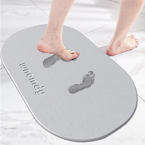 Image of Bath Stone Mats Diatomaceous Earth Bath Mat Fast Water Drying Super Absorbent Diatomite Mat with Non-Slip for Bathroom Shower,Kitchen Absorbent Pad,15.35x23.62inch,Light Grey,Oval,Hard 1-Pack
