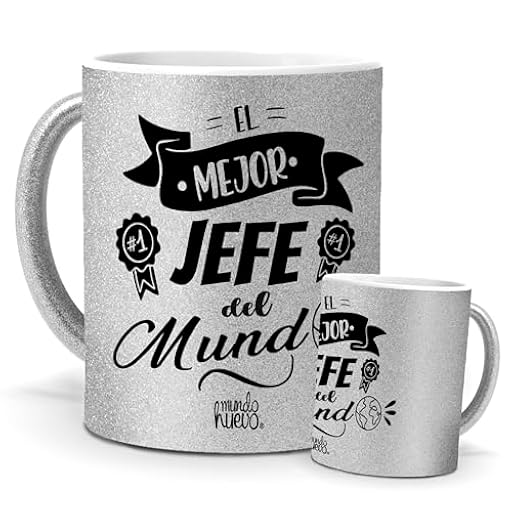 Taza Jefe | Taza de Cerámica Purpurina Plata con Frase Jefe y Dibujo | Mejor Jefe del Mundo | 350 ml Regalo Original Navidad para Jefa Especial, Taza de Café, Té e Infusiones | Ya disponible en tu tienda friki favorita! En mundofriki.es!