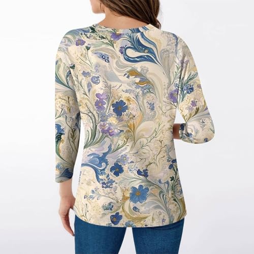 SERYU 3/4 Sleeve Shirts for Women V Neck Casual Fall Fashion Blouses Basic Tunic Tops Dressy Work Clothes3