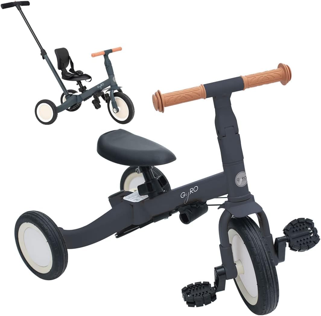 Olmitos Gyro Tricycle évolutif 5-en-1 pour enfants de 1 à 5 ans Adaptable et modulable avec ou sans pédales Gris