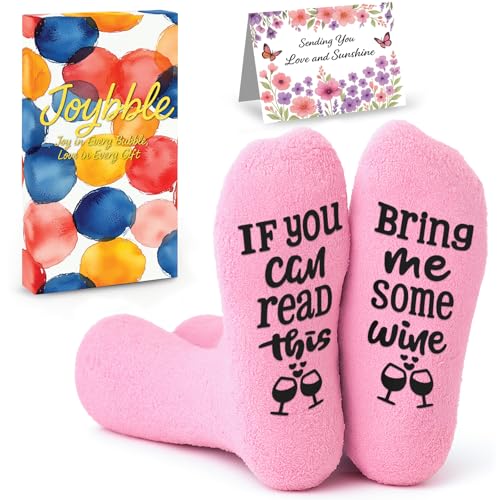 Image of Joybble Birthday Gifts for Women, Christmas Gifts for Women, Funny Socks If You Can Read This Bring Me Wine, Funny Birthday Gift Ideas for Her, Novelty Christmas Presents for Sister Mum (Plush Pink)