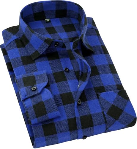 Cromoncent Men's Casual Plaid Flannel Long Sleeve Button Down Shirt,Blue Black,X-Large
