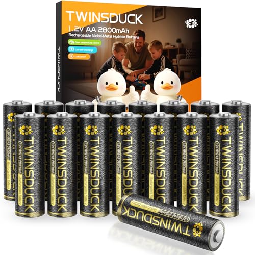 TWINSDUCK Rechargeable AA Batteries, Double A Batteries 16-Pack, 2800mAh Long