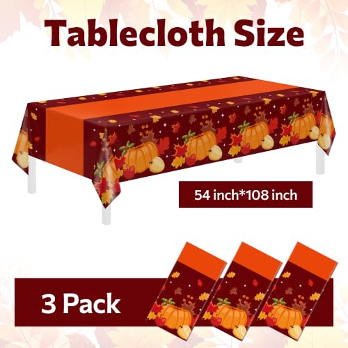Image of Childom Thanksgiving Tablecloth,3 Pack Disposable Plastic Tablecloth 54x108 Inch Thanksgiving Decorations,Pumpkin Maple Leaf Party Table Cover for Home Table Decor,Birthday Party Supplies