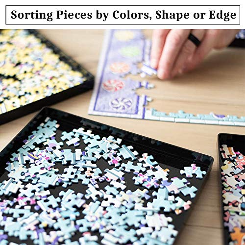 Puzzle Sorting Trays with Lid Stackable Sorter Black 9" x 9" Jigsaw Puzzle Accessories Storage for Adults Organizer Hold Up to 1000 to 1500 Pieces Table Space Saver Gift for Puzzle Lovers