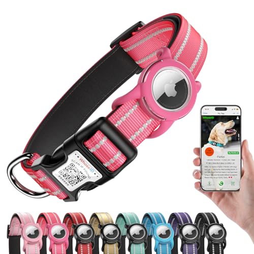 Airtag Dog Collar with QR Code, Reflective Dog Collar with Airtag Holder, Soft Padded & Safety Locking Buckle Adjustable Dog Collar for Large Dogs