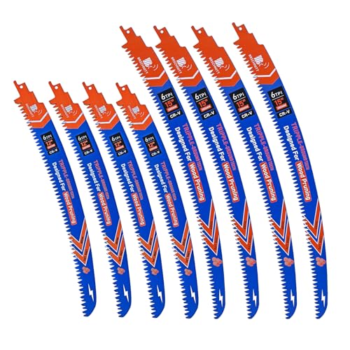 Image of Japanese Teeth Reciprocating Saw Blades 15 inch*4+12 inch*4- Curved Edge Wood Pruning Saw Blades 6TPI for Tree Trimming,Wood Cutting,Cr-V Sabre Saw Pruning Blade