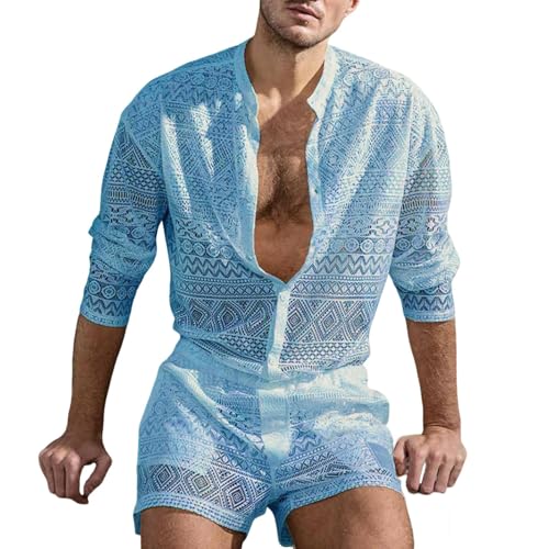 Conjunto de dos piezas sexy de encaje transparente camisa y pantalones cortos de verano
