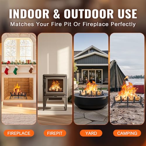 Zettfuly Fireplace Grate 17 inch - Fireplace Log Grates Heavy Duty Solid Round Steel | Log Grate for Fireplace No Assembly Required, Burning Wood Stove Grate for Indoor Chimney Hearth, Outdoor Camping