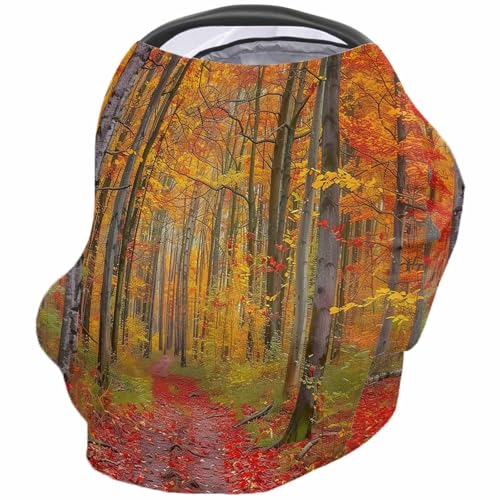 Nursing Cover for Breastfeeding Scarf, Fall Maple Forest Trod Orange Red Realism Baby Car Covers Super Soft Multi Use for Canopy Shopping Cart Cover Blanket Stroller Cover