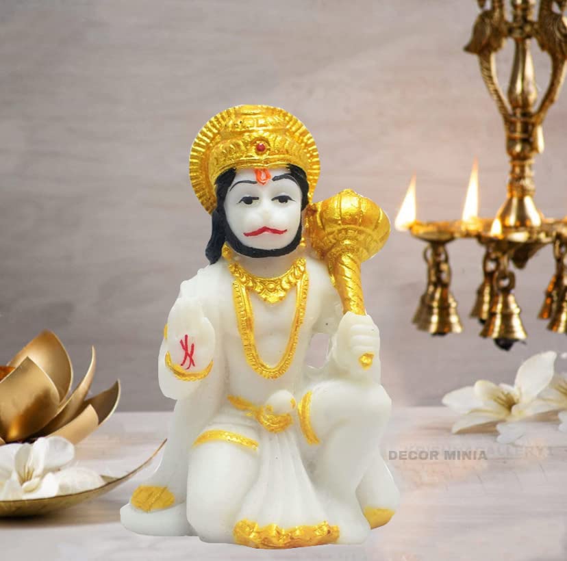 Image of KRISHNAGALLERY1 Polyresin Hanuman Ji Murti Hanuman Bala ji Bajrangbali Murti Statue Idol for Car Dashboard Home Pooja Gift Idol Small Size 3 Inch