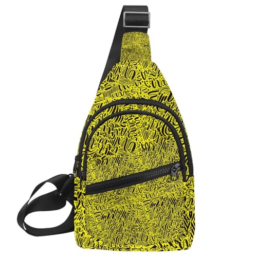 Sac à bandoulière imperméable jaune à motif abstrait 30x18cm
