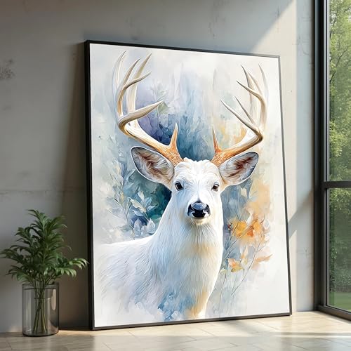 Tableau sur toile cerf blanc œuvre artistique raffinée 40 x 60 cm