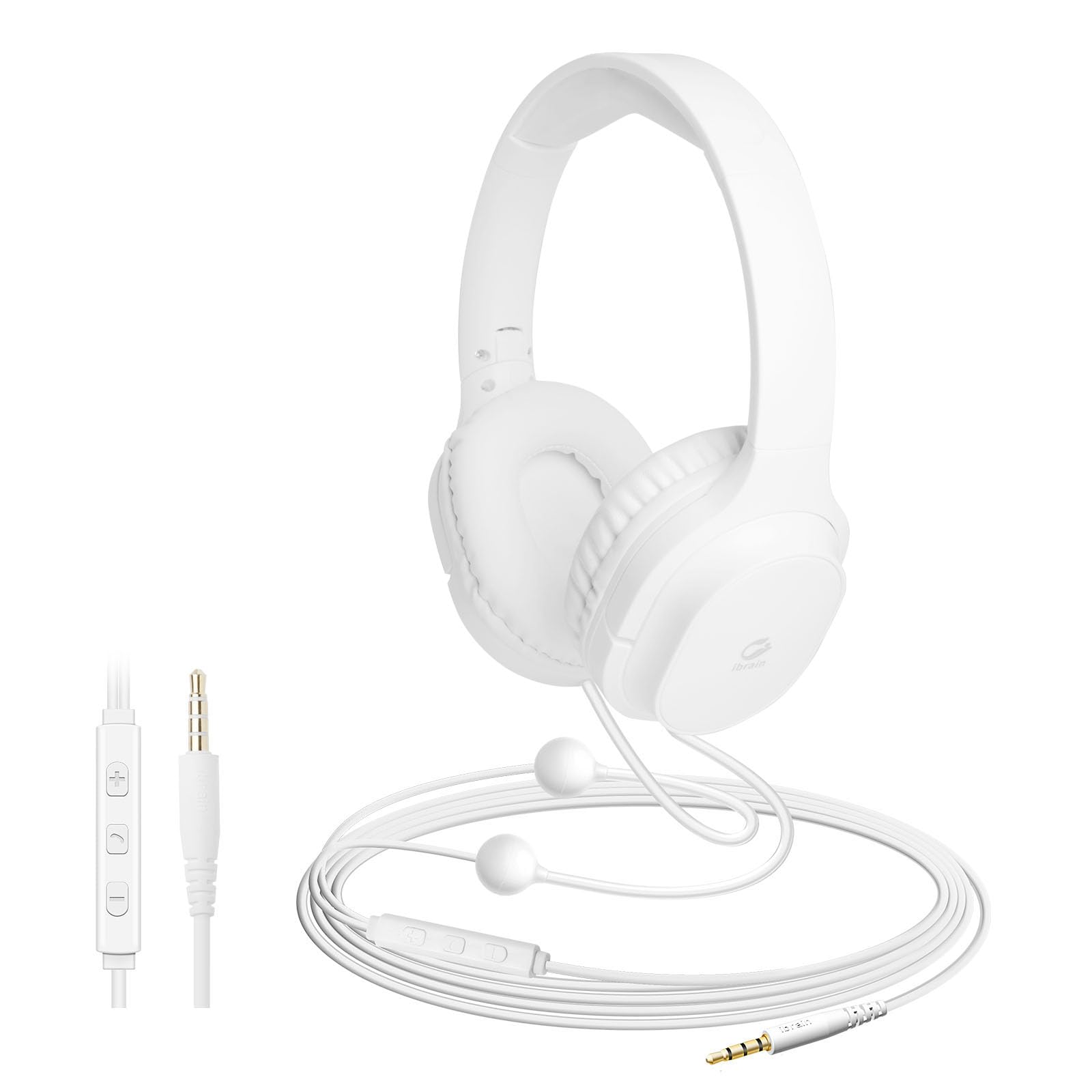ibrain Air Tube Headphones Air Tube Headset Over The Ear Headphones Wired Airtube Headset with 3.5mm Jack - White