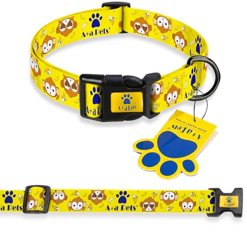 Image of A+a Pets' Monkey Banana' Collar for Dogs & Cats | Waterproof Adjustable for All Breeds (Yellow, L)