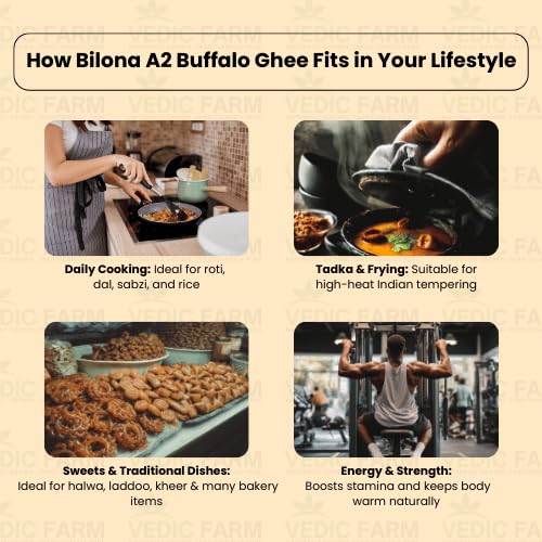 Vedic Farm Bilona Buffalo Ghee | Traditional Bilona Process | 100% Pure Natural Buffalo Ghee | Rich Flavor & Thick Texture | Ideal for Cooking, Sweets & Traditional Recipes (1, 500, gram) 3
