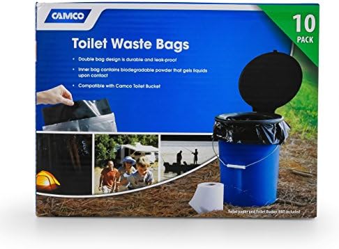 Camco Double Bag Design Portable Toilet Waste Bags, Black, Pack of 10 (41548)