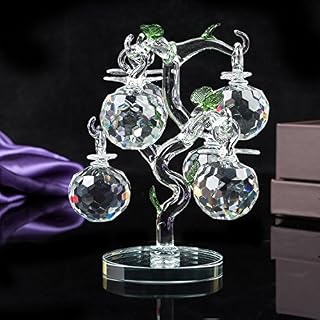 London Boutique Decorative Crystal Glass Apple Tree 6 Crystal Clear Multi Coloured Apples Giftware Present Blue Gift Box (Clear)