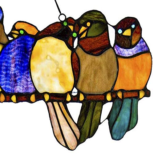 Spring Pendant Window Decor Stained Glass Birds-On-A-Wire Window Panel Hanging Catcher-on a Wire High Stained Glass Suncatcher Window Panel(10 Birds)