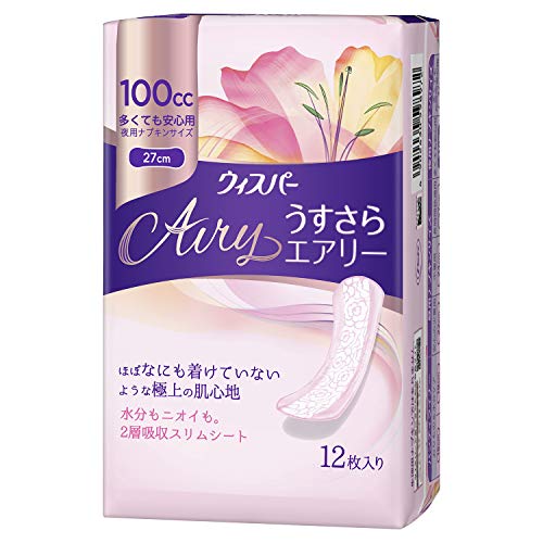 ウィスパー うすさらエアリー 女性用 吸水ケア 100cc 多くても安心用 夜用ナプキンサイズ 12枚入り 27cm