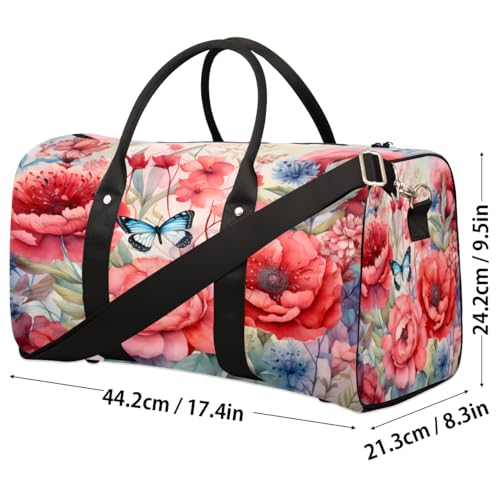 TropicalLife Red Peony Travel Duffle Bag for Women Men Sports Gym Bag Waterproof Carry on Overnight Weekender Bag4