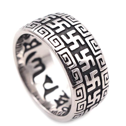 JAJAFOOK Men's Stainless Steel Ring Silver Lucky Charm Buddhist Spell Ring Religious Ring Size 12 - Thumbnail 5