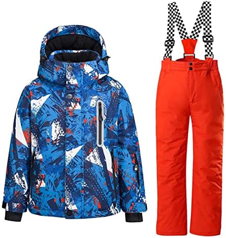 HOTIAN Boys Insulated Warm Snowsuit Ski Jacket PantsSet Windproof Waterproof Breathable Ski Suits