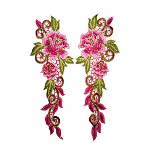 Doitsa 2X Broderie Patch Thermocollant, Autocollant en Tissu Motif Rose Fleurs, Ecusson à Coudre Bricolage Décoration Stickers pour Vêtement, t-Shirt, Jeans Size 25 * 37cm