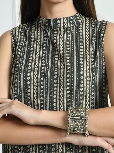 Image of feranoid Unique Printed Choker Neck Back Button Sleeveless Long Kurti