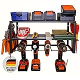 TollTool 3-stöckige Werkzeug-Wandhalterung – Wandregal zur Aufbewahrung von bis zu 4 Elektrowerkzeugen – Werkzeugspeicher für Garage, Werkstatt, Keller – robuster Werkzeug-Organizer aus Metall