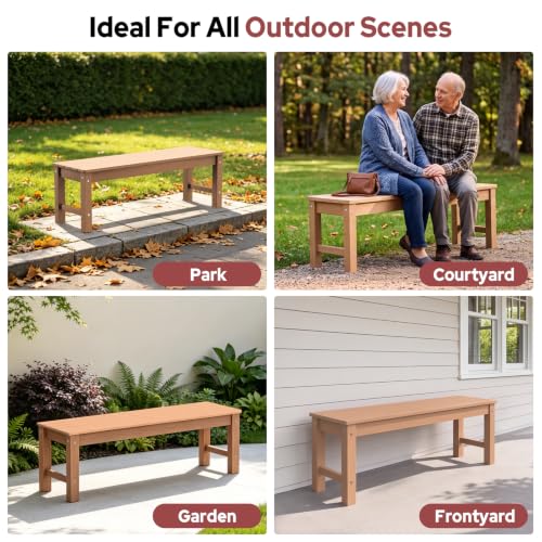 Image of Psilvam 47 inch Backless HDPE Outdoor Bench for 2-Person, Teak, 2pcs