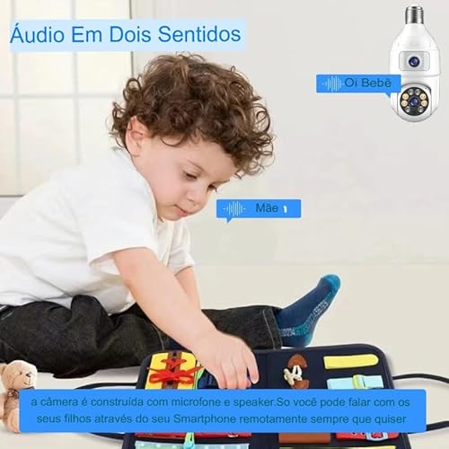 Câmera de Segurança Wifi Lâmpada IP com Visão Noturna Lentes Duplas Full HD Interna Externa com Audi