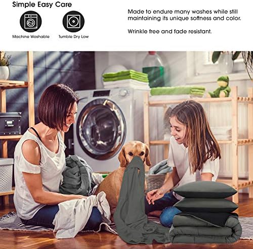 Karalai 4 Pc 1800 Series Grey Queen Sheets Set, Deep Pockets, Hotel Quality (Dark Grey Queen)