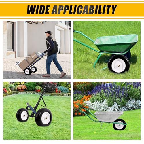 MZREXN 14.5" Wheelbarrow Tire Flat-Free 3.00/3.25/3.50/4.00-8" Solid Tire and Wheel with 3"-7" Centered Hub, 3/4" & 5/8" Bearings Replacement for Hand Truck/Dolly/Utility Cart/Garden Cart 2PCS White