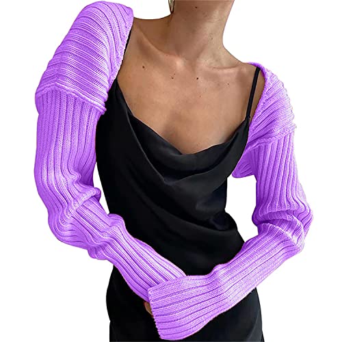 Image of Women Long Sleeve Open Front Ribbed Knit Crop Cardigan Solid Loose Drop Shoulder Shrug Bolero Crop Sweater Top