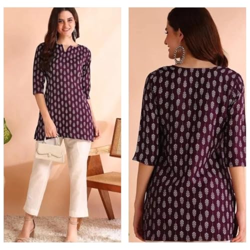 Image of Women's Short Kurti in Multicolor Rayon Cotton Blend | Ladies Ethnic Tunic | Office