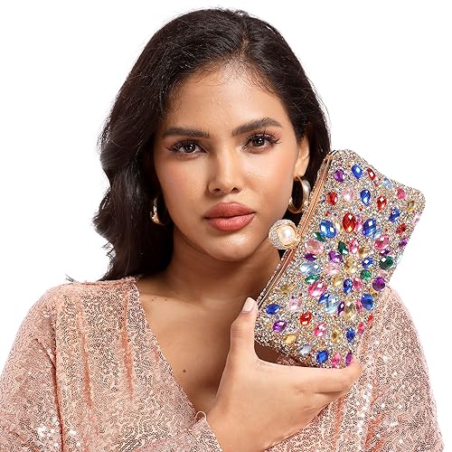 Image of Boutique De FGG Mini Pearl Clasp Crystal Clutch Purses for Women, Evening Bags Wedding Handbag, Party Rhinestone Clutch Bag