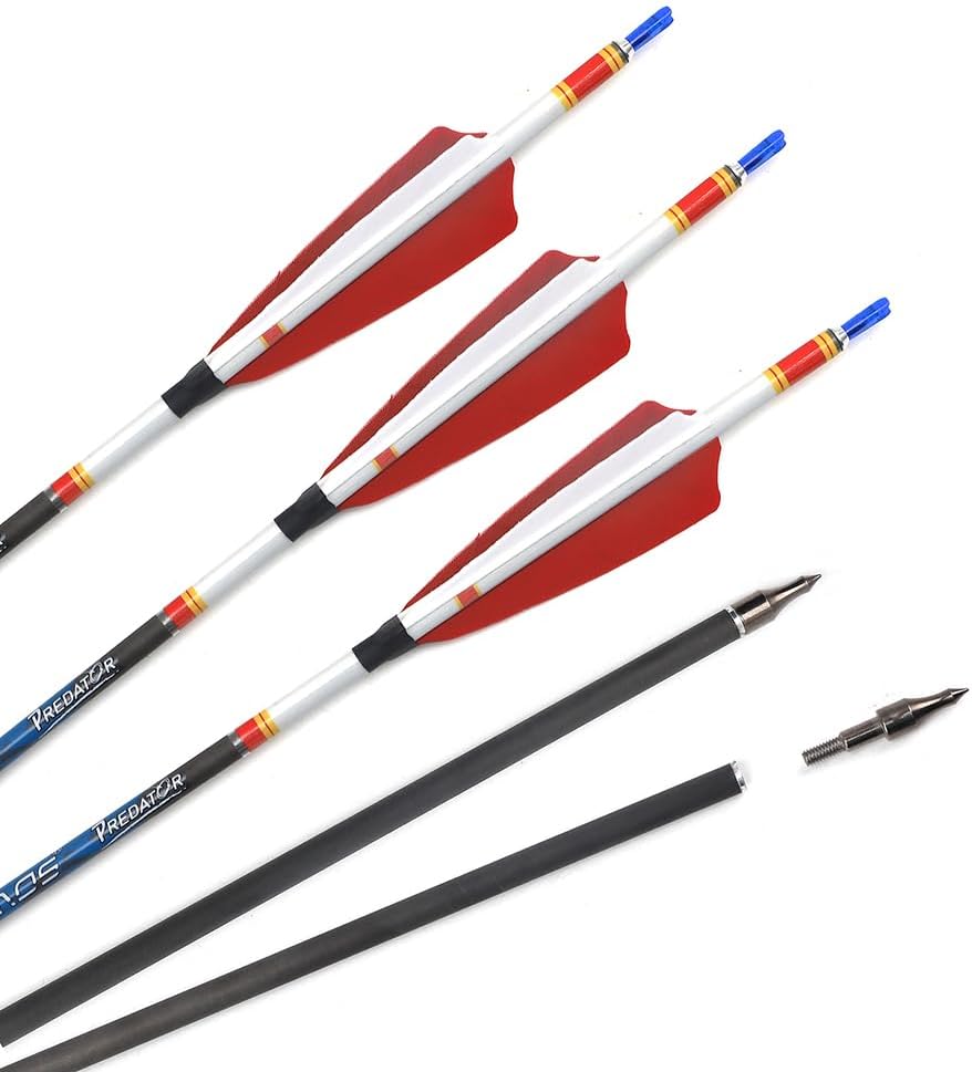 6/12pc Custom Length Feathered Carbon Arrows 200/250/300/350/400/500/600/700/800 Spine Removable Tips 4" Turkey Feather Targeting Hunting Arrow for Long-Bow Recurve Bow Compound Bow Archery A25