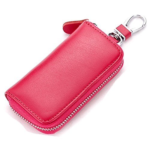ZZWJ Men&women style Genuine Leather Zipper Key Chain Holder Case wallet Pouch Id,Credit Cards Car keys Bag (rose-red) ZZWJ Men&women style Genuine Leather Zipper Key Chain Holder Case wallet Pouch Id,Credit Cards Car keys Bag (rose-red)